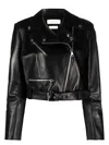 Alexander Mcqueen Black Cropped Biker Jacker With Matching Belt In Smooth Leather Woman In Black