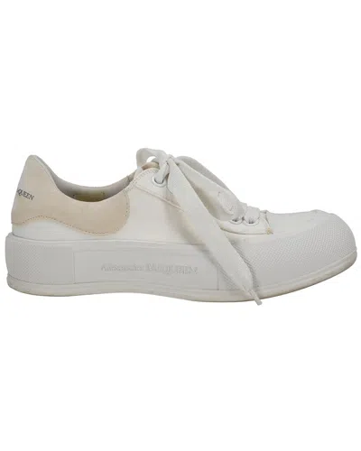 Alexander Mcqueen Women's Canvas Deck Skate Plimsoll Lace-up Sneaker  (authentic Pre-loved) In White