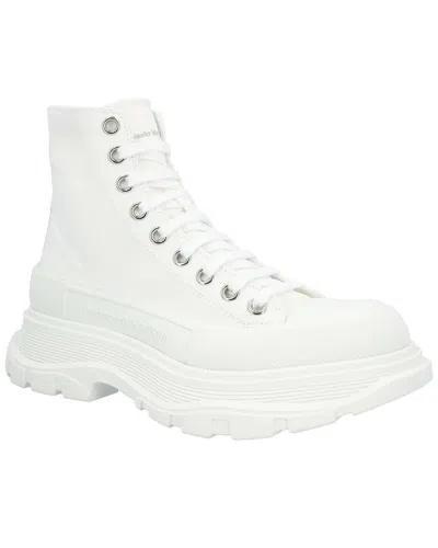 Pre-owned Alexander Mcqueen Women's Canvas Tread Slick Boot, Never Worn (authentic Pre-loved) In White