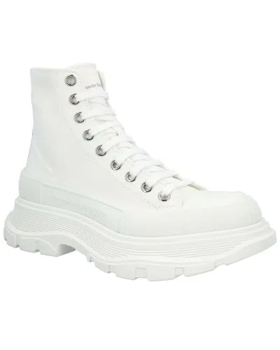 Pre-owned Alexander Mcqueen Women's Canvas Tread Slick Boot, Never Worn (authentic Pre-loved) In White