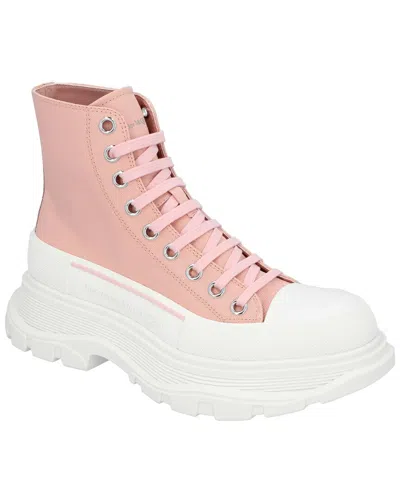 Pre-owned Alexander Mcqueen Women's Canvas Tread Slick Boot, Never Worn (authentic Pre-loved) In Pink