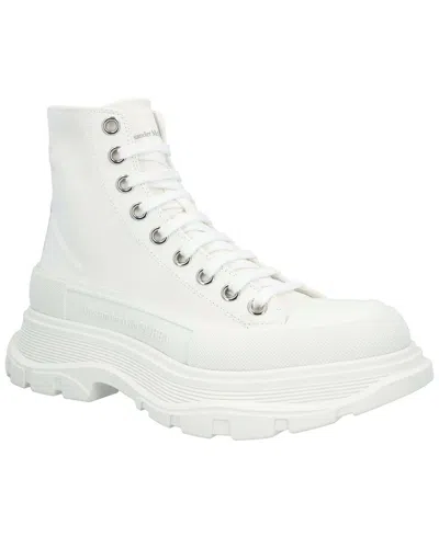 Pre-owned Alexander Mcqueen Women's Canvas Tread Slick Boot, Never Worn (authentic Pre-loved) In White