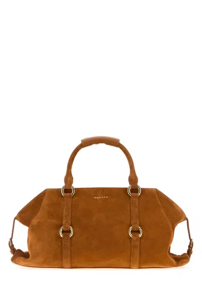 Alexander Mcqueen Women Caramel Suede Medium Farringdon Handbag In Brown