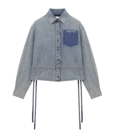 ALEXANDER MCQUEEN LOGO-EMBROIDERED DENIM SHIRT