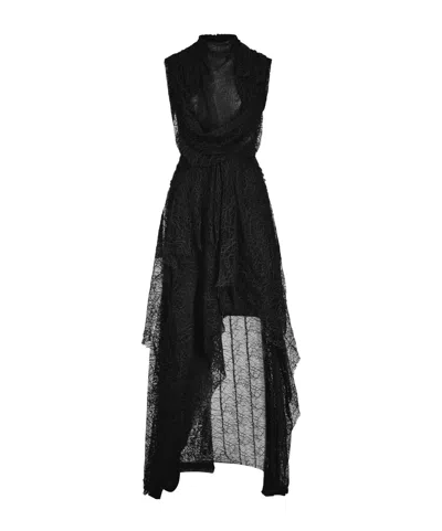 Alexander Mcqueen Women's Cobweb Lace Asymmetric Dress In Black