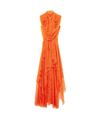 Alexander Mcqueen Women's Cobweb Lace Asymmetric Dress In Orange