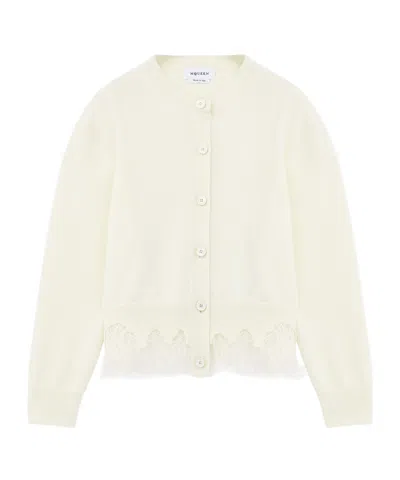 Alexander Mcqueen Women's Cobweb Lace Shrunken Cardigan In Ivory