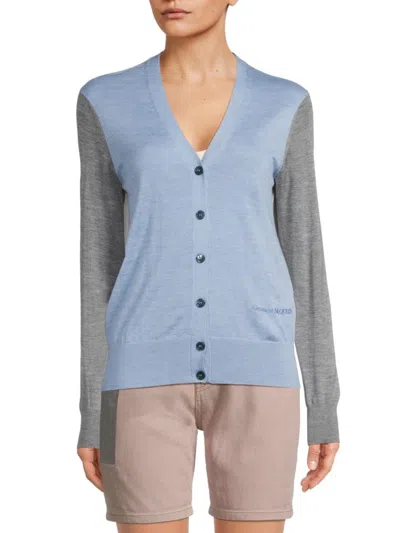 Alexander Mcqueen Women's Colorblock Cashmere Cardigan In Blue