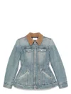 Alexander Mcqueen Alexander Mc Queen Light Blue Washed Denim Jacket With Ruffles In Blue