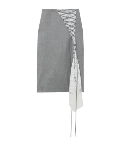 Alexander Mcqueen Women's Corset Lacing Panel Pencil Skirt In Black/ivory In Gray