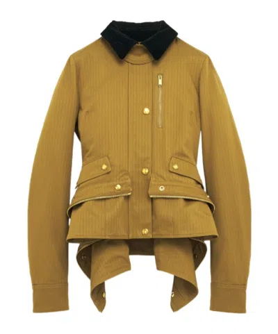 Alexander Mcqueen Women's Cotton Herringbone Kickback Jacket In Tan In Green