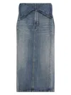 Alexander Mcqueen Structured High-waisted Blue Cotton Midi Skirt In Blue