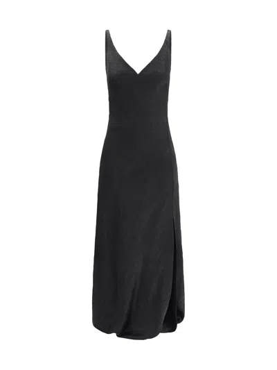 Alexander Mcqueen Women Cracked Finish Long Dress In Black