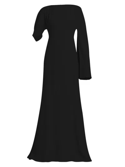 Alexander Mcqueen Women's Crepe Asymmetric Cape-sleeve Gown In Black