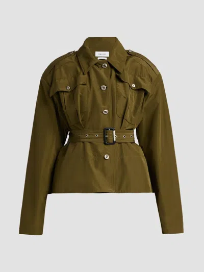 Alexander Mcqueen Women's Cropped Belted Trench Jacket In Green