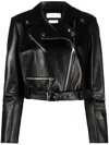 Alexander Mcqueen Black Cropped Biker Jacker With Matching Belt In Smooth Leather Woman In Black