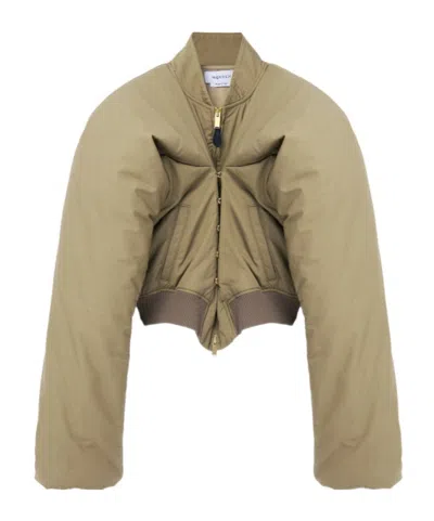 Alexander Mcqueen Women's Cropped Bomber Jacket In Khaki In Green