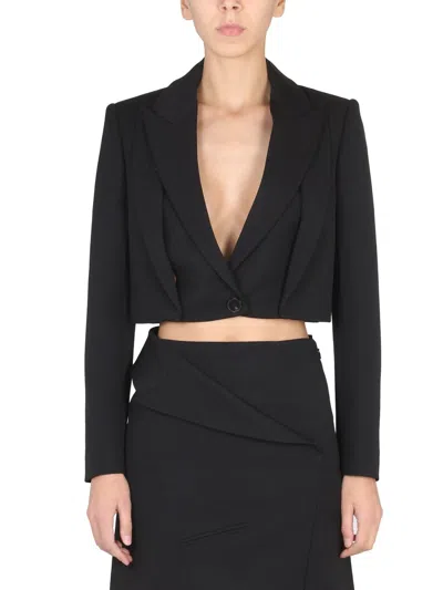 Alexander Mcqueen Womens Mini Cropped Double Revers Jacket In Black