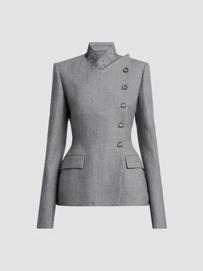 Alexander Mcqueen Women's Cross Lapel Structured Wool Jacket In Grey Melange