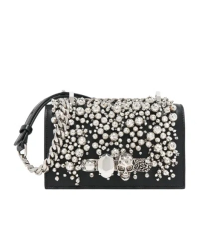 Alexander Mcqueen Women's Crystal Embroidery Mini Jewelled Satchel In Black/silver In Multi