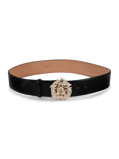 Alexander Mcqueen Women's Crystal-embellished Leather Belt In Green