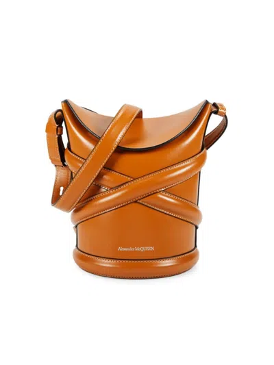 Alexander Mcqueen Women's Curve Leather Bucket Bag In Brown