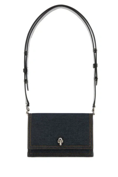 ALEXANDER MCQUEEN ALEXANDER MCQUEEN WOMEN DARK BLUE DENIM SMALL BIKER SKULL SHOULDER BAG