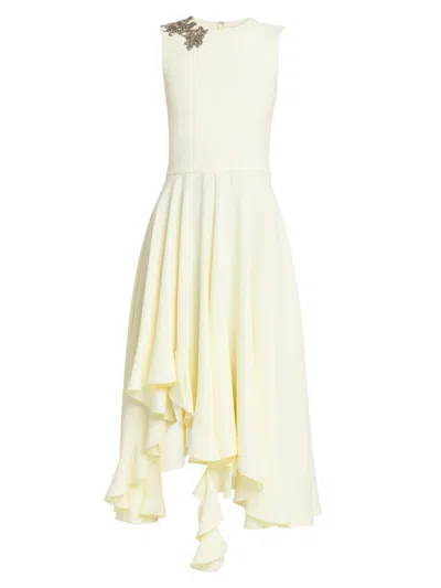 Alexander Mcqueen Women's Day Shoulder-embellished Asymmetric Midi-dress In Multi