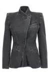 Alexander Mcqueen Mcqueen Deconstructed Denim Blazer In Black