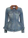 Alexander Mcqueen Fitted Blue Jacket With Peplum Hem And Contrasting Collar In Blue