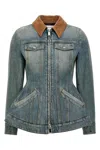 Alexander Mcqueen Alexander Mc Queen Light Blue Washed Denim Jacket With Ruffles In Blue