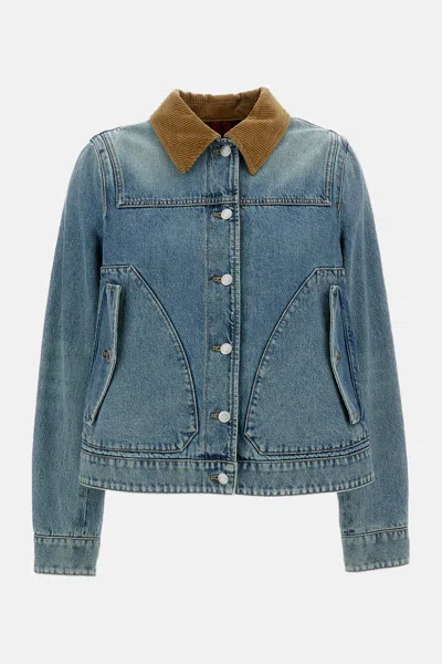 Alexander Mcqueen Corduroy-collar Denim Jacket In Blue