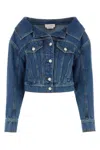 Alexander Mcqueen Open Collar Denim Jacket In Blue