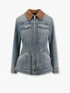 Alexander Mcqueen Corduroy Collar Peplum Denim Jacket Clothing In Blue
