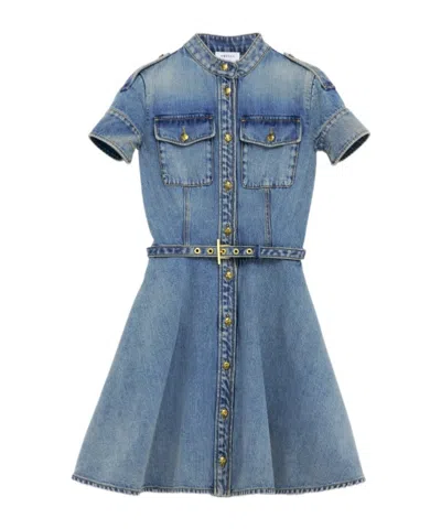 Alexander Mcqueen Mcqueen Stonewashed Denim Mini Dress In Blue