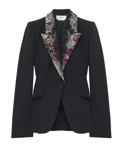 Alexander Mcqueen Women's Embroidered Lapel Jacket In Black