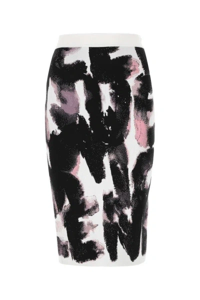 ALEXANDER MCQUEEN ALEXANDER MCQUEEN WOMEN EMBROIDERED STRETCH VISCOSE BLEND SKIRT
