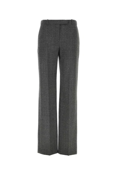 Alexander Mcqueen Women Embroidered Wool Pant In Gray