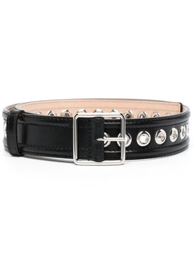 Alexander Mcqueen Women's Eyelet-detail Leather Belt In Black