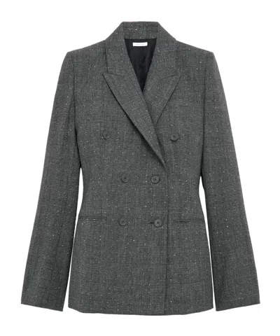 Alexander Mcqueen Women's Flecked Glen Check Double-breasted Jacket In Black/ivory In Gray