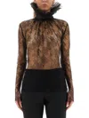 Alexander Mcqueen Sheer Lace High Neck Long Sleeve Top In Black