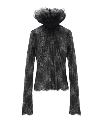 Alexander Mcqueen Women's Floral Lace Top In Black