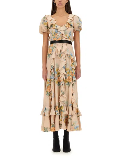 Alexander Mcqueen Women Floral Print Ruched Silk Dress In Cream