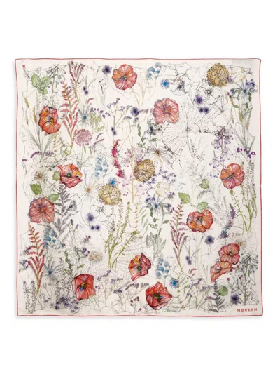 Alexander Mcqueen Women's Floral Spider Silk Square Scarf In Red