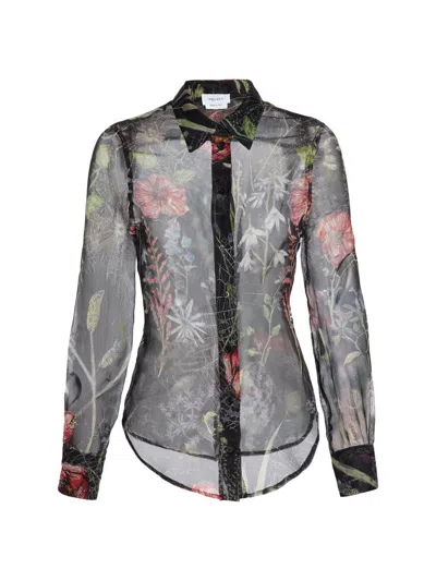 Alexander Mcqueen Women's Floral Web Silk Shirt In Black