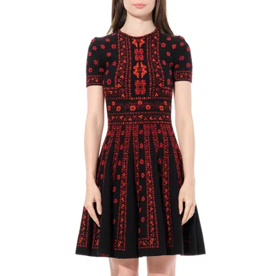 Alexander Mcqueen Women's Flower Jacquard Dress In Black/red