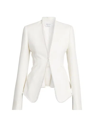 Alexander Mcqueen Women's Frayed Trim Single-breasted Wool Jacket In White