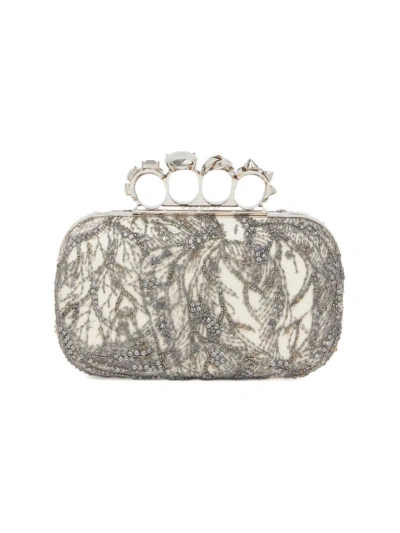 Alexander Mcqueen Knuckle Four-ring Embellished Clutch Bag In Silver