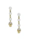 Alexander Mcqueen Skull And Pearl Earrings In Pale Gold Accessories In Gray