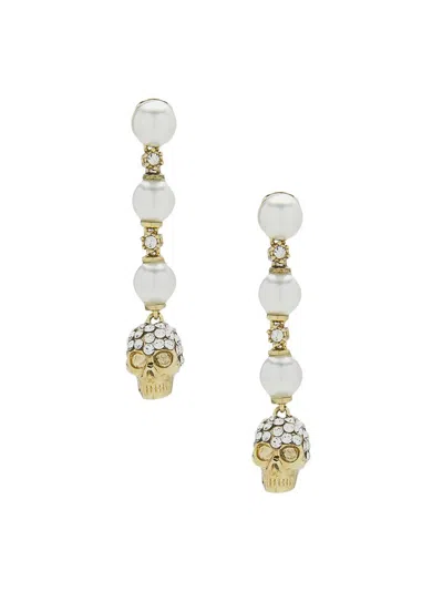 ALEXANDER MCQUEEN WOMEN'S GOLDTONE, IMITATION PEARL & GLASS CRYSTAL SKULL DROP EARRINGS